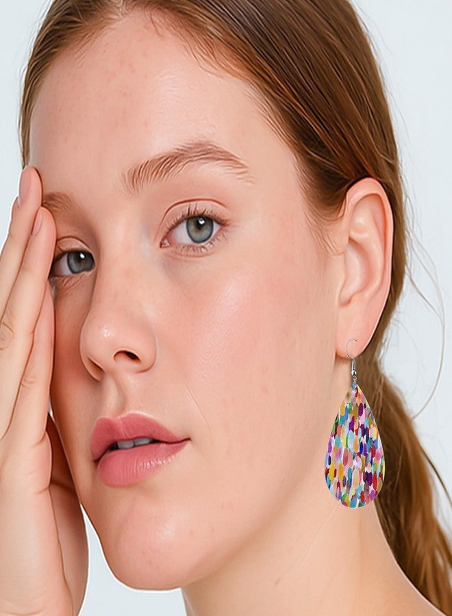 YINCUO Colorful Earrings for Women Leather Teardrop Dangle Drop Jewelry Outfits Accessories - Image 3